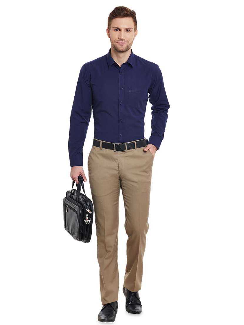 navy blue solid formal shirt - 16552712 -  Standard Image - 3