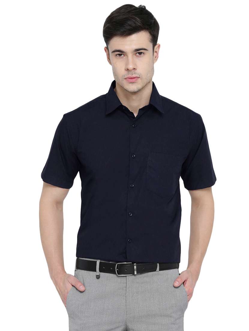 navy blue solid formal shirt