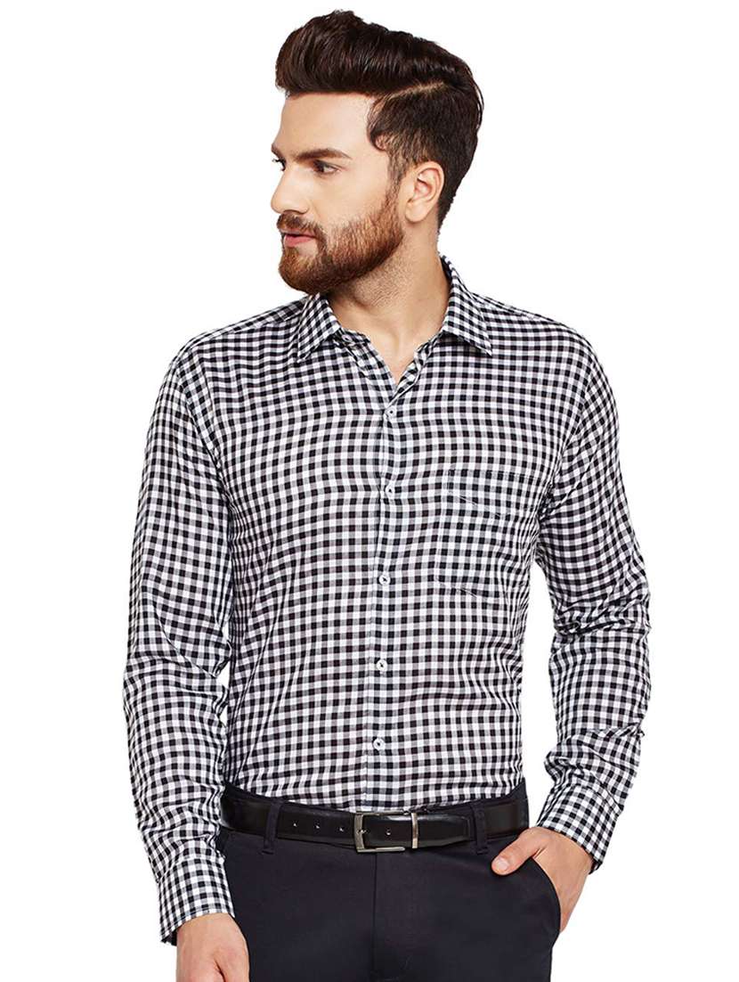 black checkered formal shirt