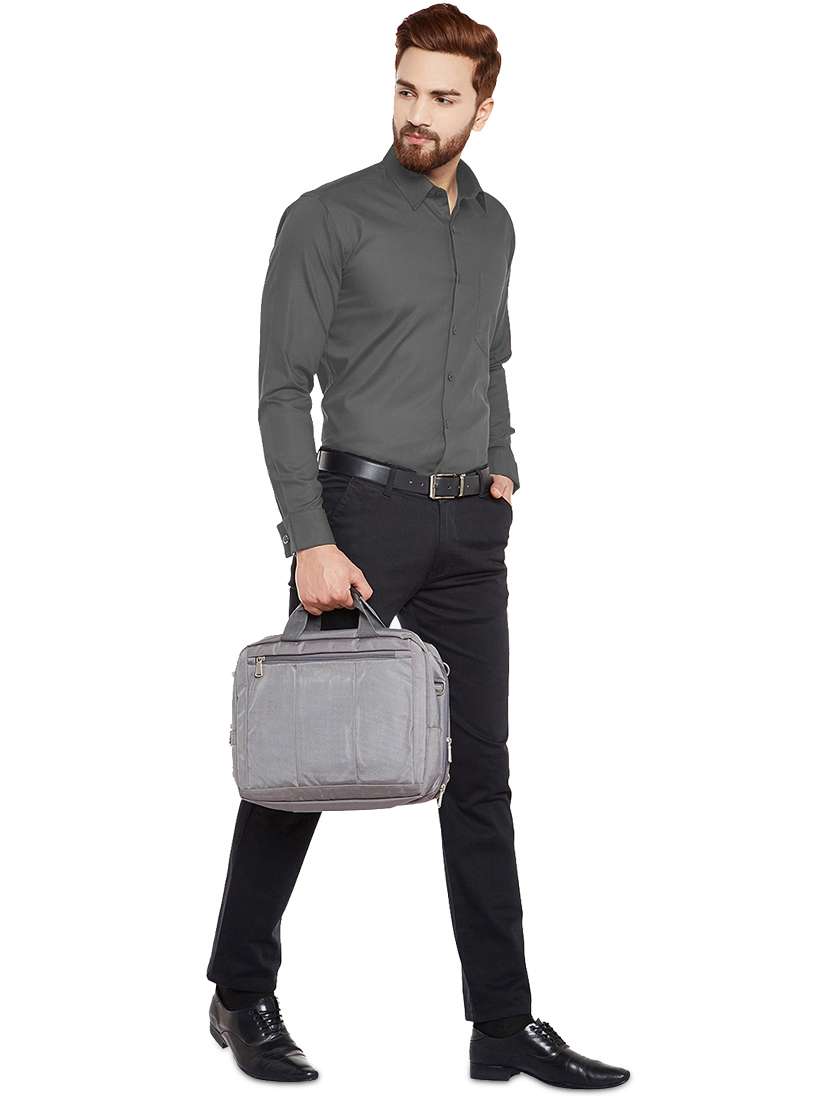 grey solid formal shirt - 16552763 -  Standard Image - 3