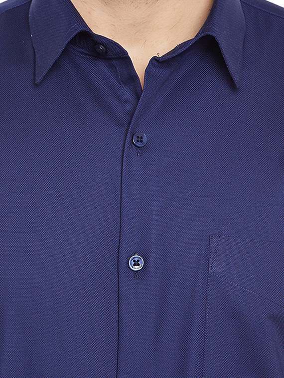 navy blue solid formal shirt - 16552765 -  Standard Image - 3