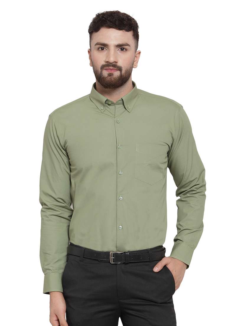 green solid formal shirt