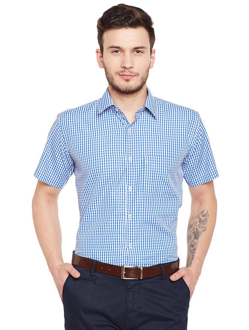 blue checkered formal shirt