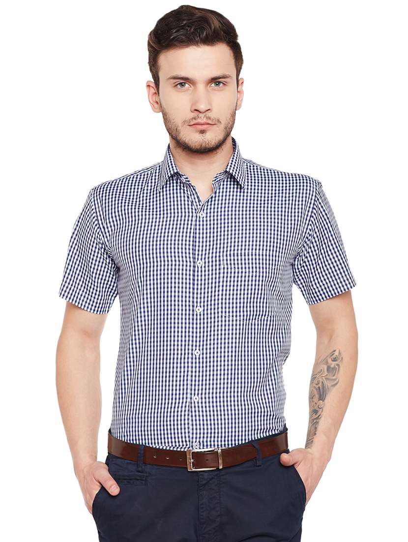 navy blue checkered formal shirt