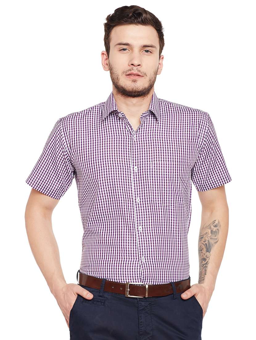 purple checkered formal shirt