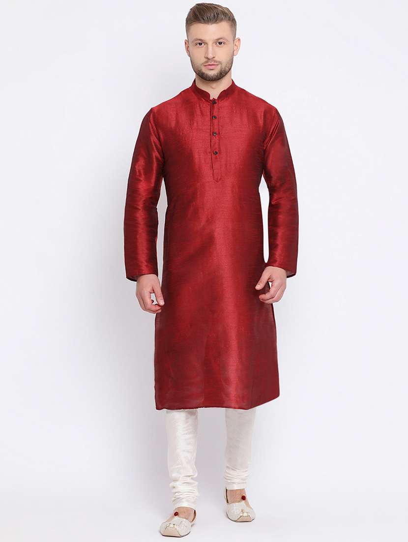 red silk blend kurta pyjama set