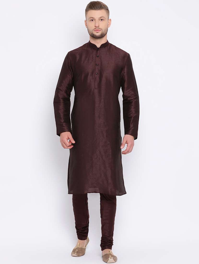 brown silk blend kurta pyjama set