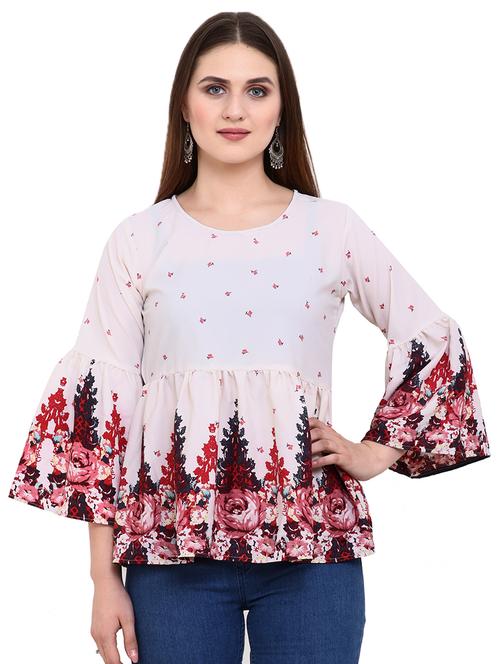bell sleeved gathered floral top - 16553480 -  Standard Image - 0