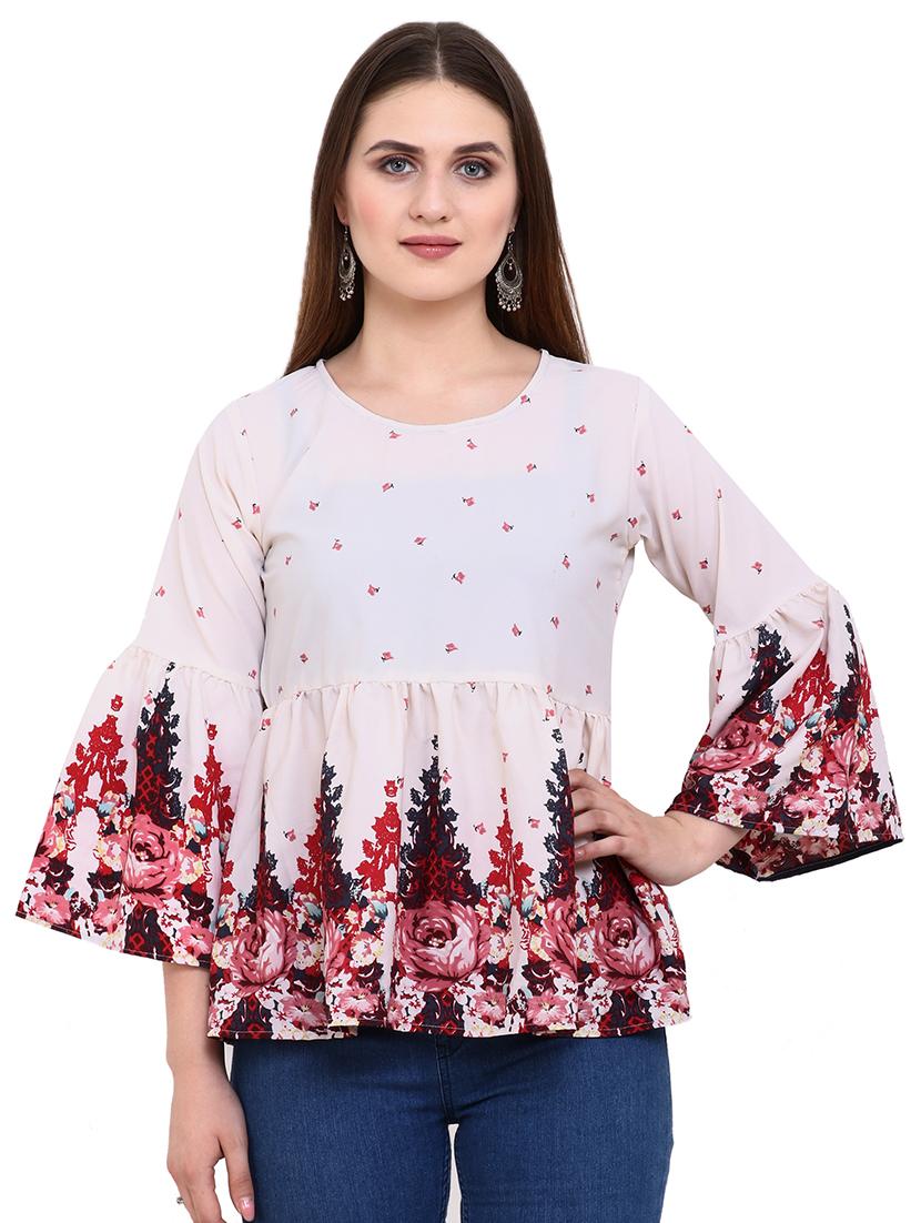 bell sleeved gathered floral top - 16553480 -  Zoom Image - 0