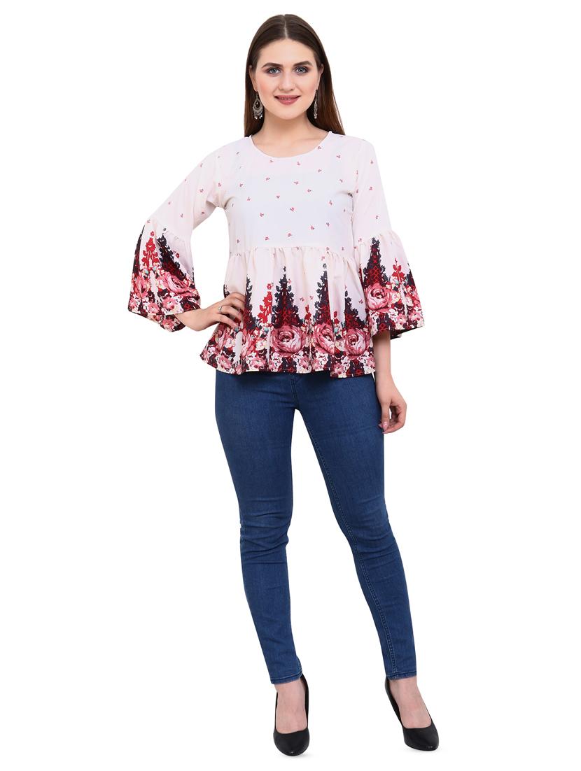 bell sleeved gathered floral top - 16553480 - Standard Image - 3