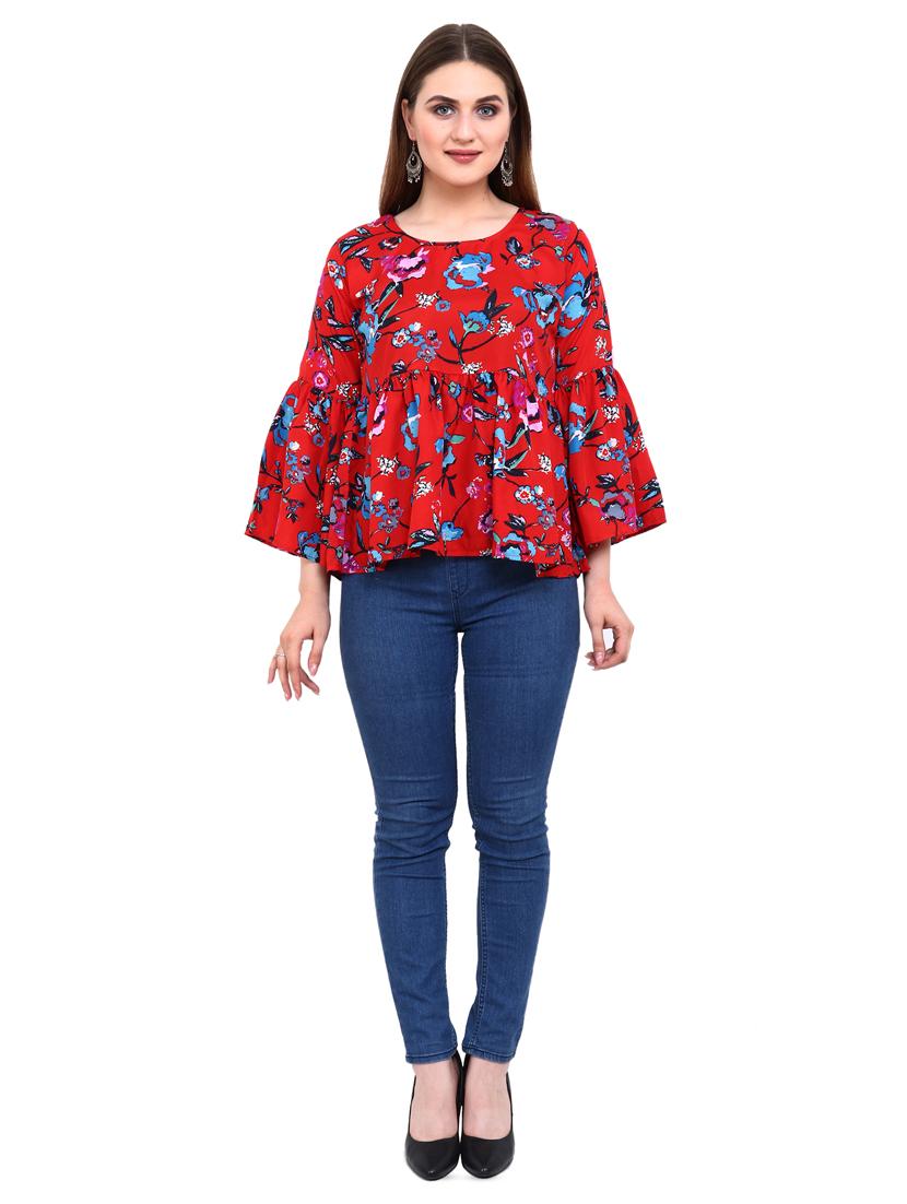 bell sleeved gathered floral top - 16553481 - Standard Image - 3