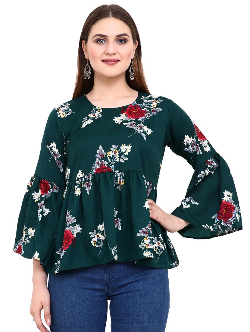 bell sleeved gathered floral top - 16553483 - Zoom Image - 0