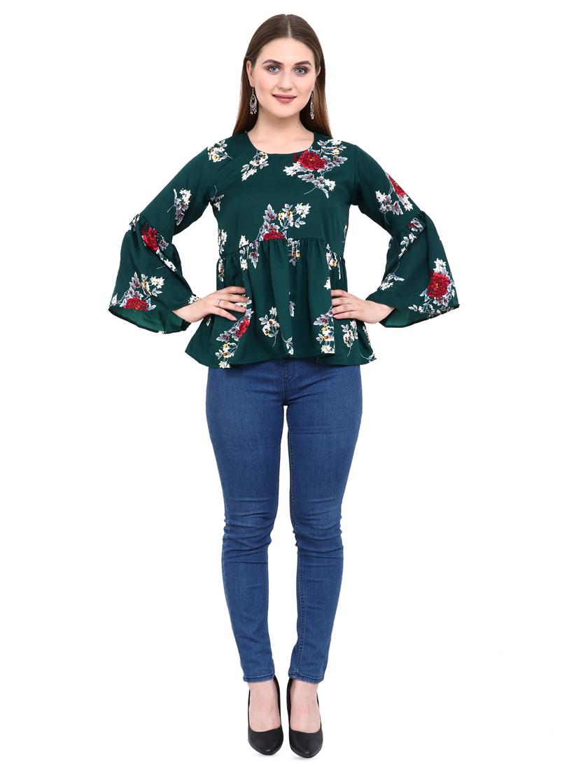 bell sleeved gathered floral top - 16553483 - Standard Image - 3