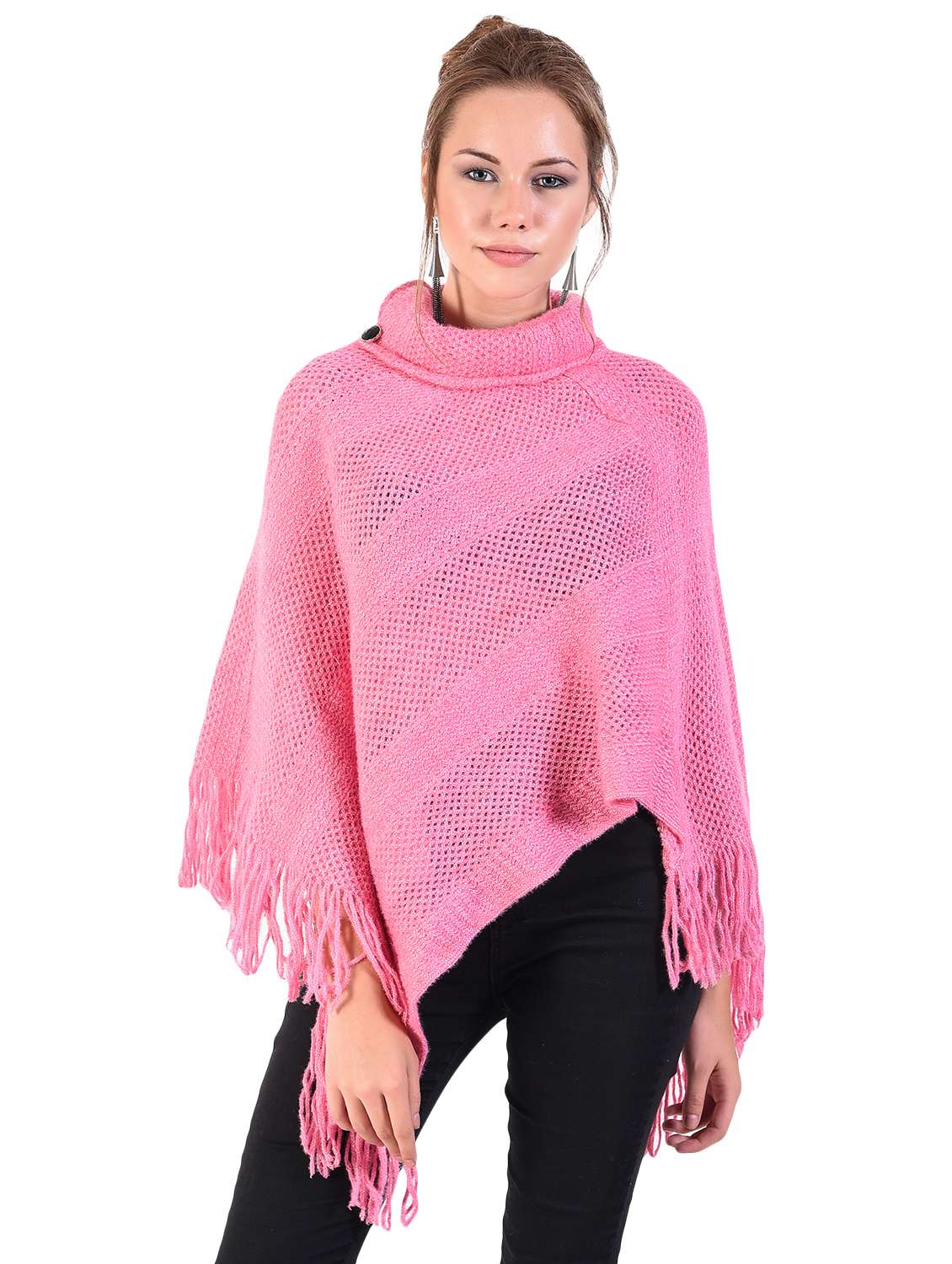 turtle neck fringe hem wool poncho - 16556857 - Zoom Image - 0