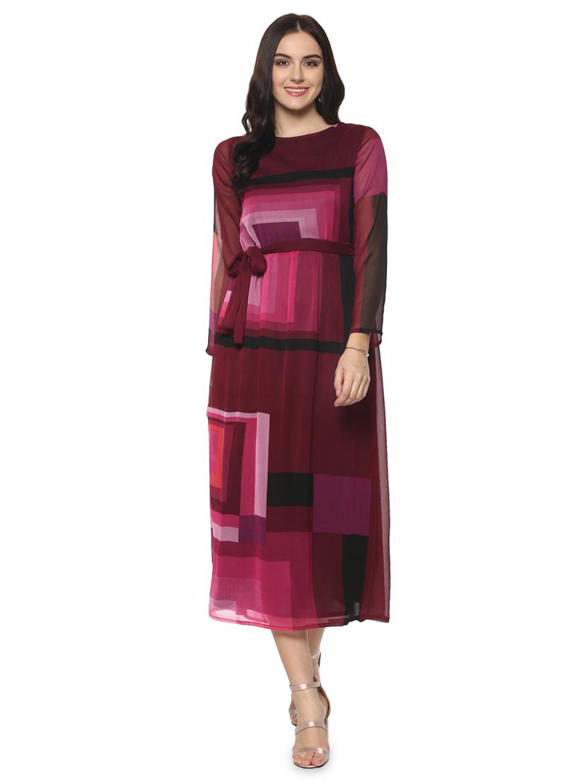 tie front geometric a-line dress - 16558118 - Zoom Image - 0