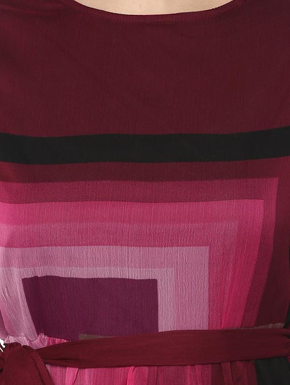 tie front geometric a-line dress - 16558118 - Standard Image - 3