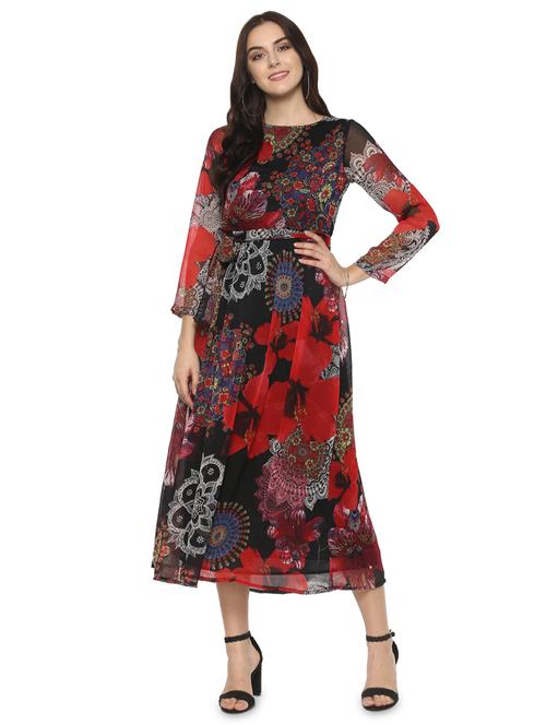 tie front floral a-line dress - 16558122 - Standard Image - 0