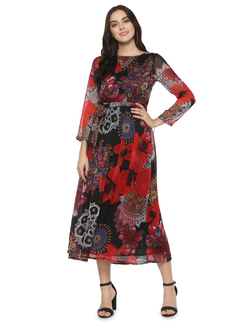 tie front floral a-line dress - 16558122 - Zoom Image - 0