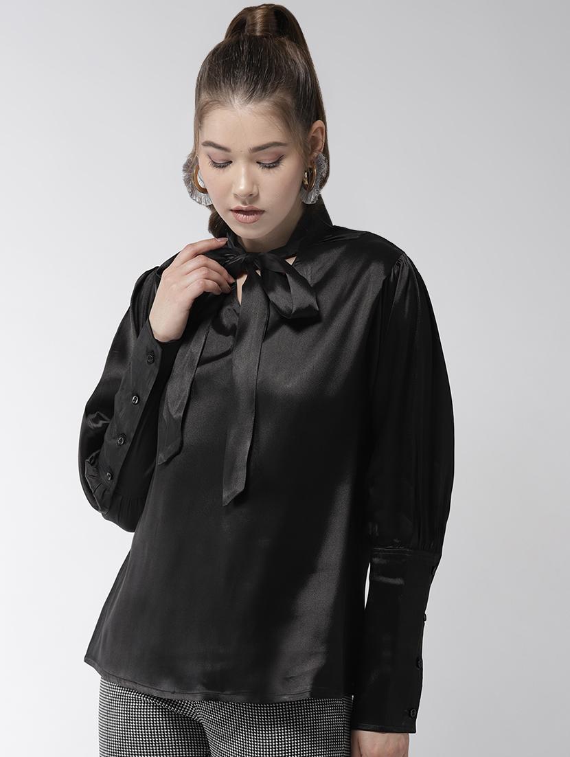 tie up neck long sleeved top 