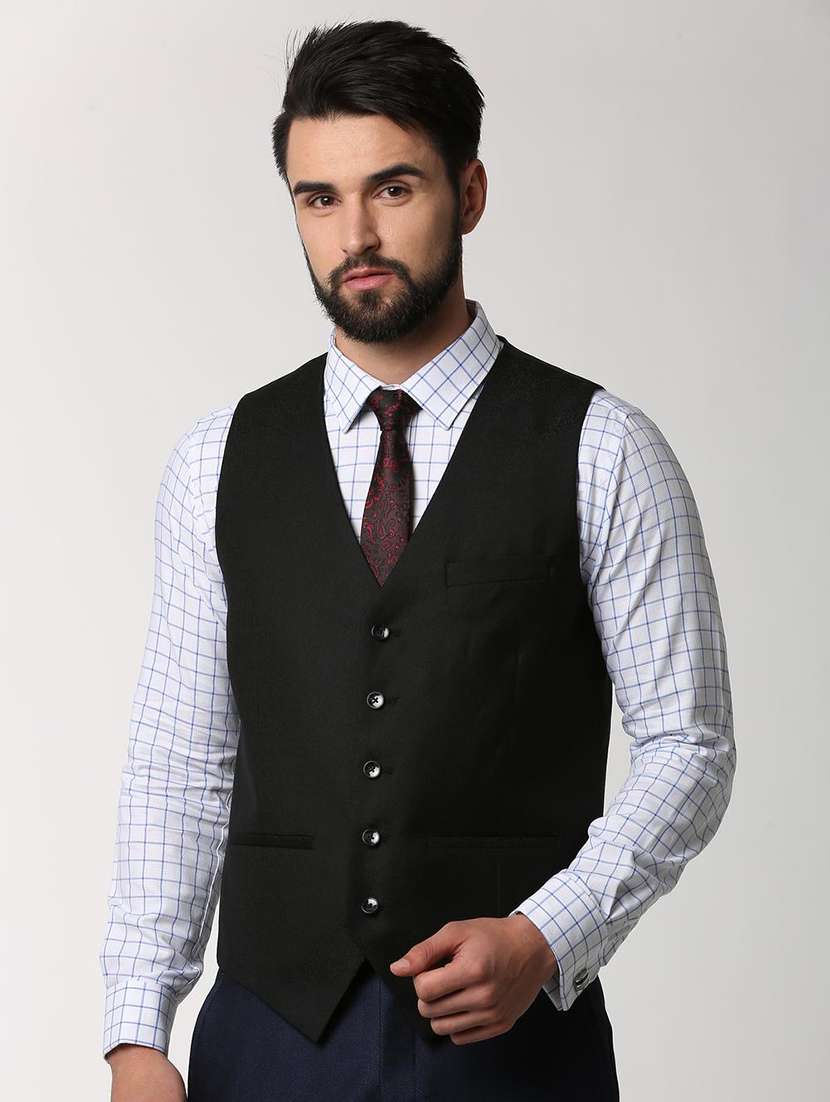 Buy online Black Solid Classic Waist Coat from Jackets for Men by