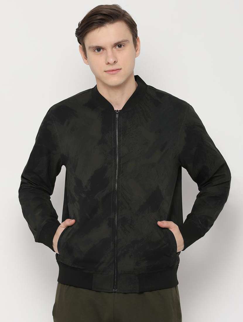 green printed bomber jacket