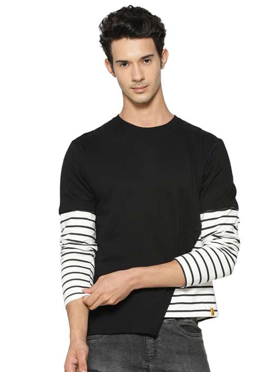 black cut & sew asymmetric t-shirt