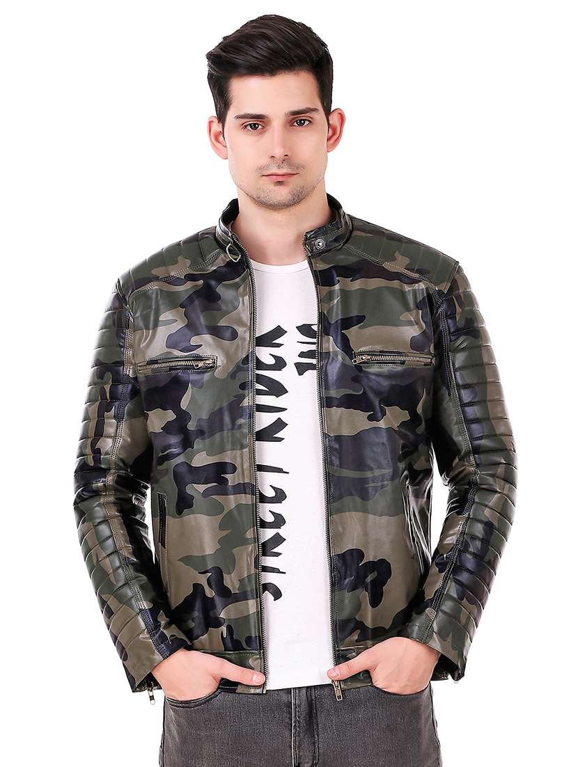 green camouflage printed biker jacket - 16561913 - Zoom Image - 0