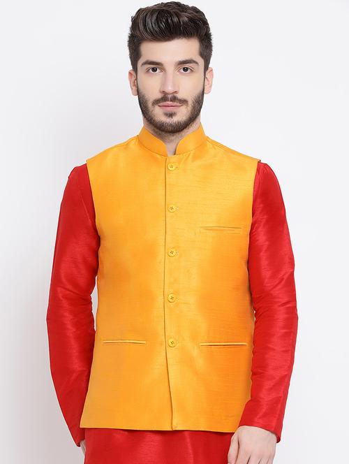 orange silk blend nehru jacket - 16561956 -  Standard Image - 0