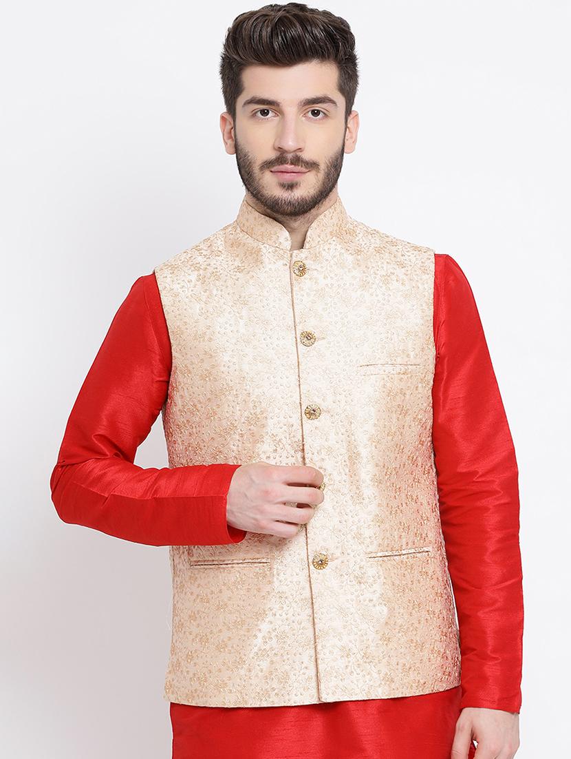 beige silk nehru jacket - 16561958 - Zoom Image - 0