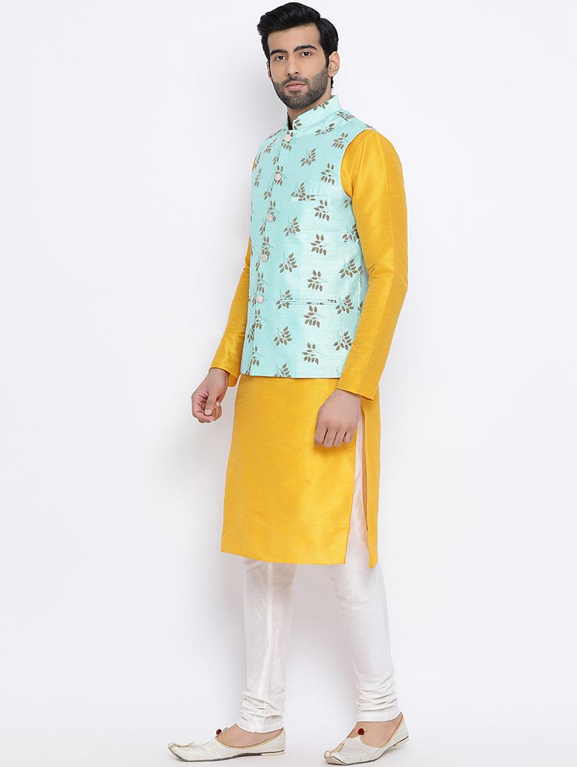 blue silk nehru jacket - 16561961 - Standard Image - 3