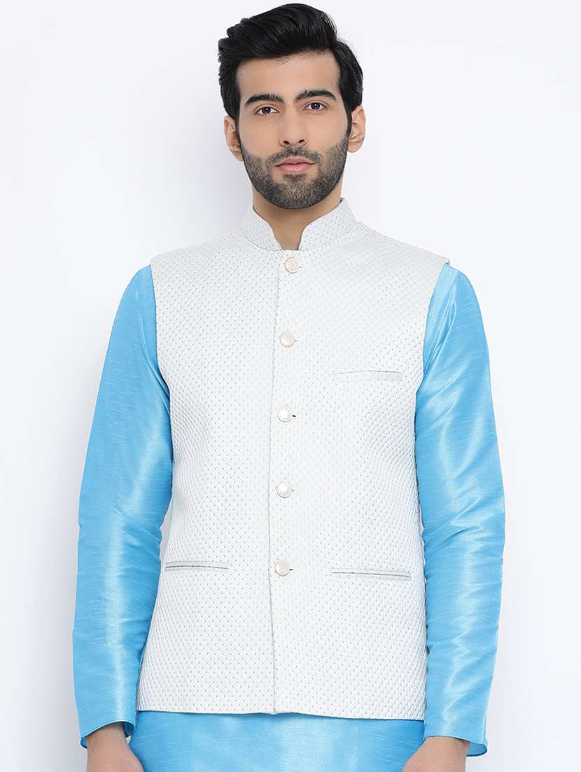 white silk blend nehru jacket - 16561964 -  Zoom Image - 0
