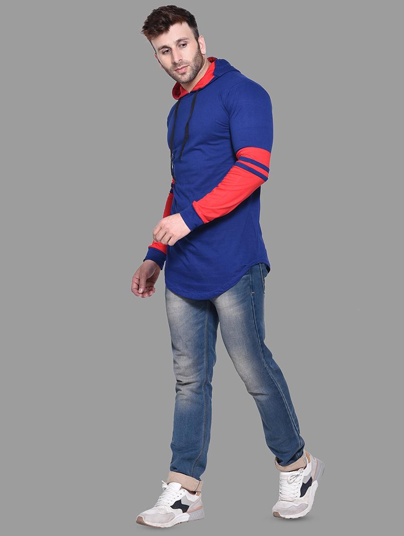 blue color block hooded t-shirt - 16562363 - Standard Image - 3