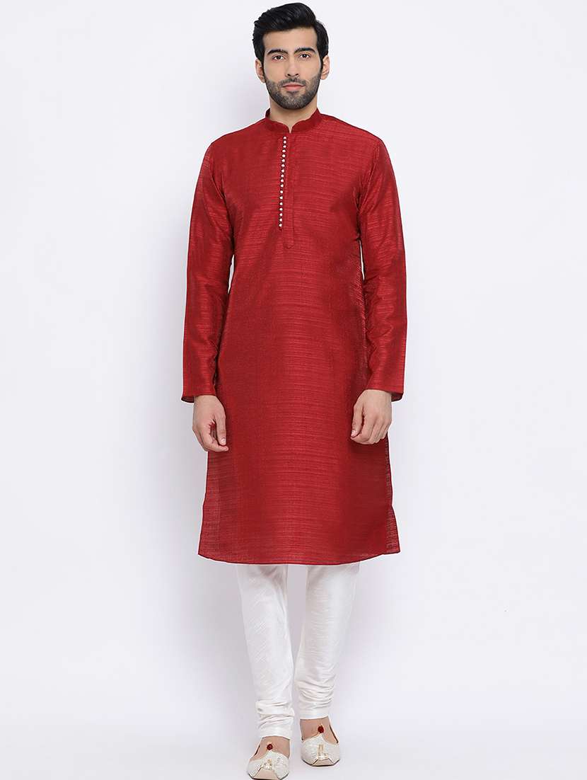 red pure silk long kurta - 16562481 - Zoom Image - 0