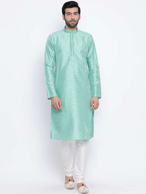 green pure silk long kurta - 16562482 - Standard Image - 0
