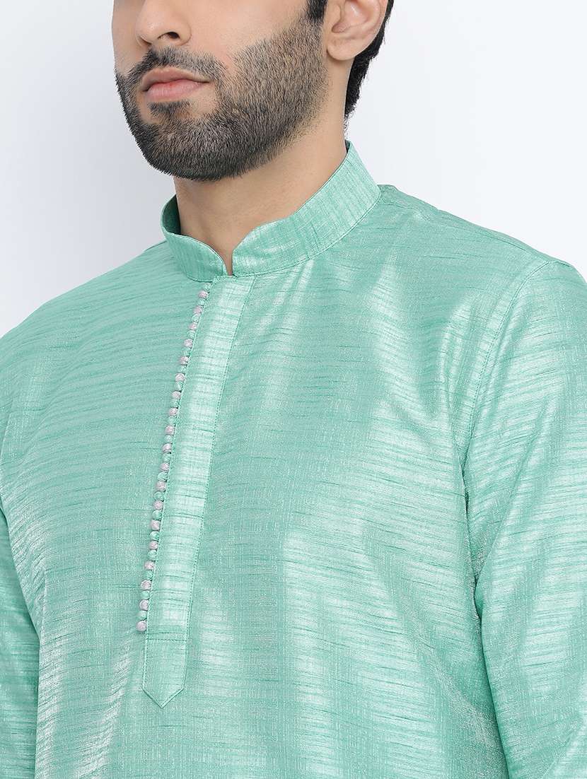 green pure silk long kurta - 16562482 - Standard Image - 3