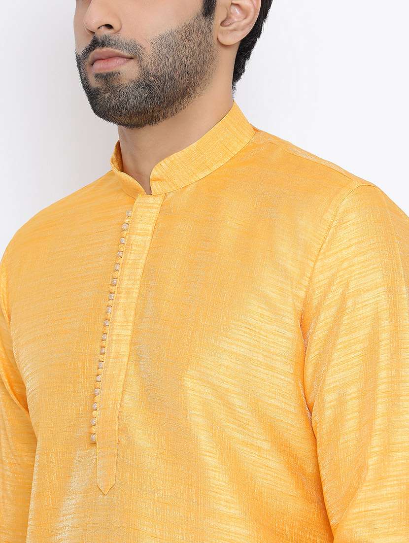 yellow pure silk long kurta - 16562483 -  Standard Image - 3
