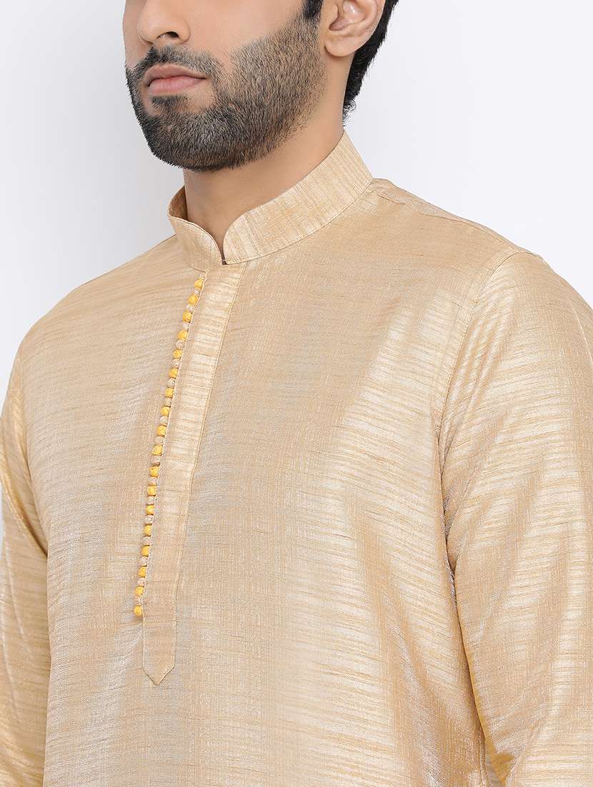 beige pure silk long kurta - 16562485 - Standard Image - 3