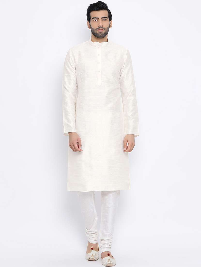 white pure silk long kurta - 16562486 - Zoom Image - 0