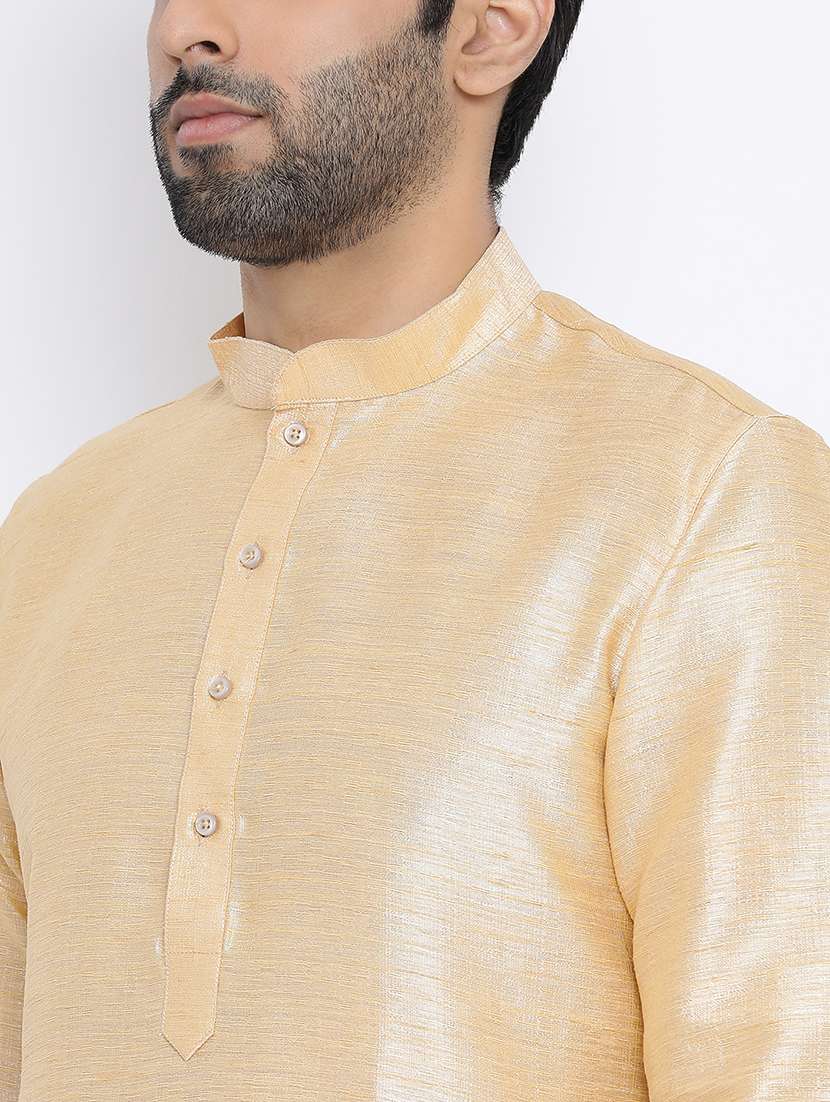 beige pure silk long kurta - 16562487 -  Standard Image - 3