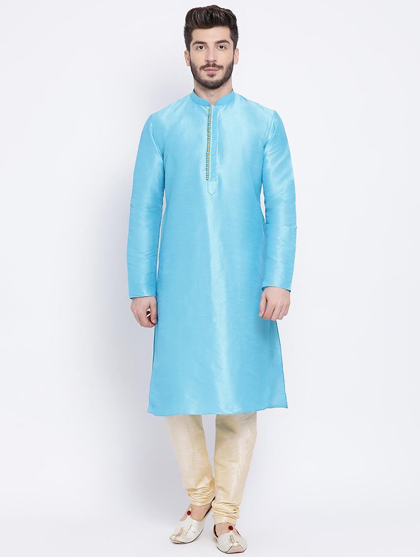 blue dupion long kurta - 16562496 -  Zoom Image - 0