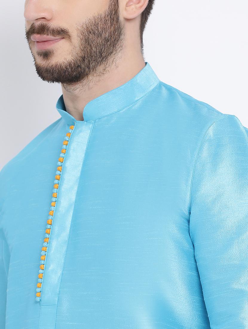 blue dupion long kurta - 16562496 - Standard Image - 3