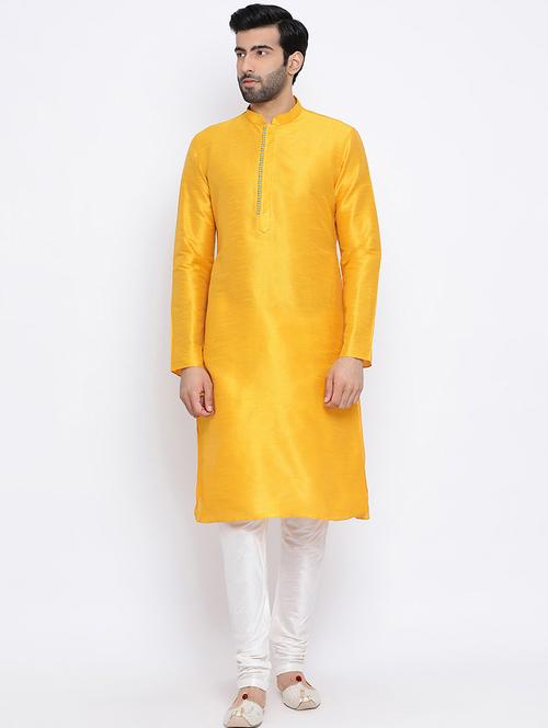 yellow dupion long kurta - 16562497 -  Standard Image - 0