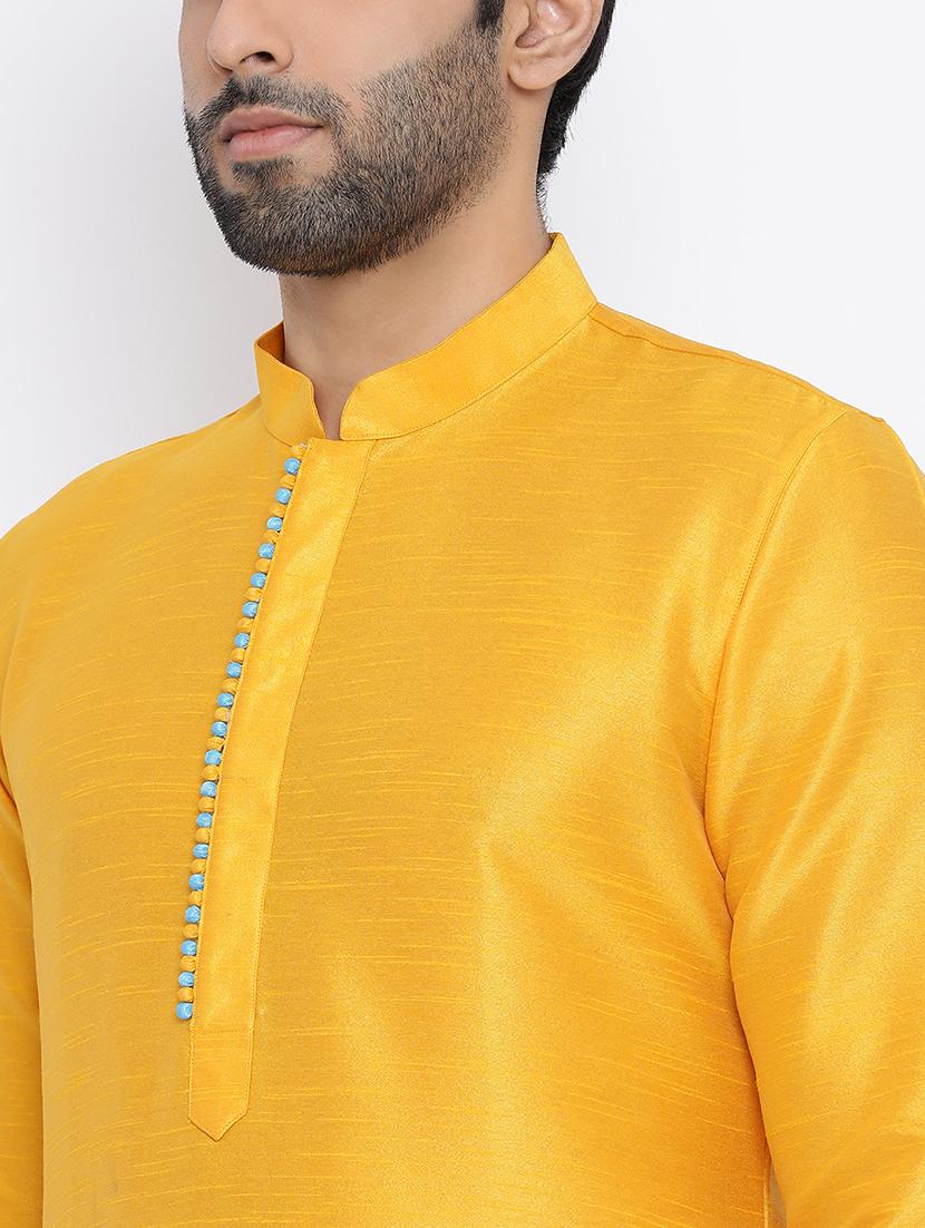 yellow dupion long kurta - 16562497 - Standard Image - 3