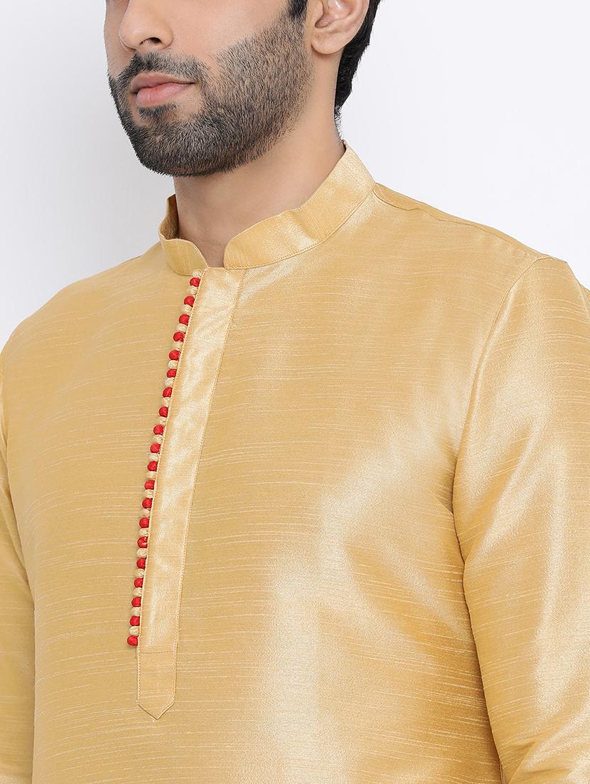 gold dupion long kurta - 16562499 - Standard Image - 3