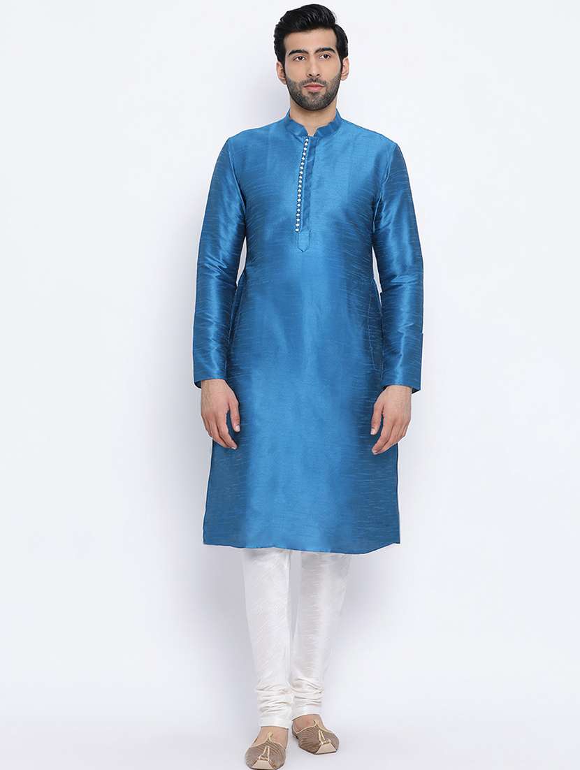 blue plain long kurta