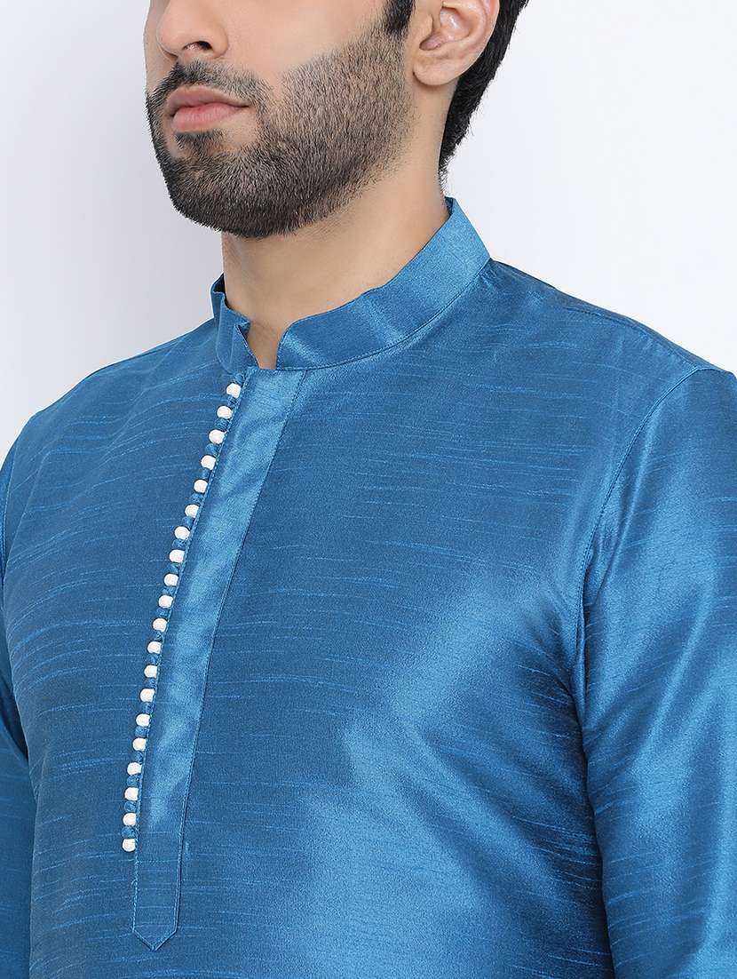 blue plain long kurta - 16562507 - Standard Image - 3