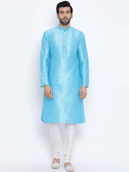 blue dupion long kurta - 16562516 -  Standard Image - 0