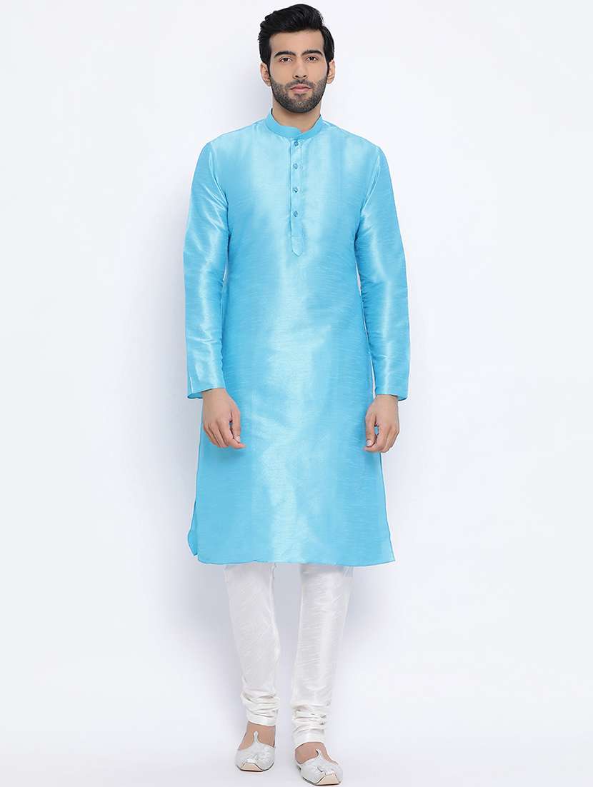blue dupion long kurta - 16562516 -  Zoom Image - 0