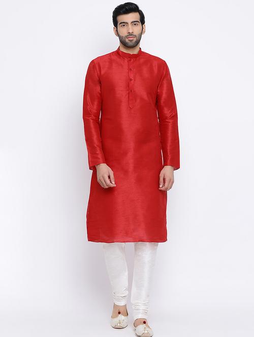 red dupion long kurta - 16562520 - Standard Image - 0