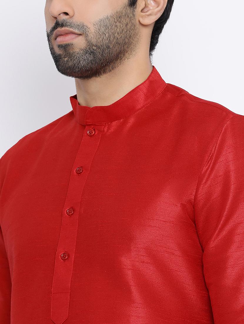 red dupion long kurta - 16562520 - Standard Image - 3
